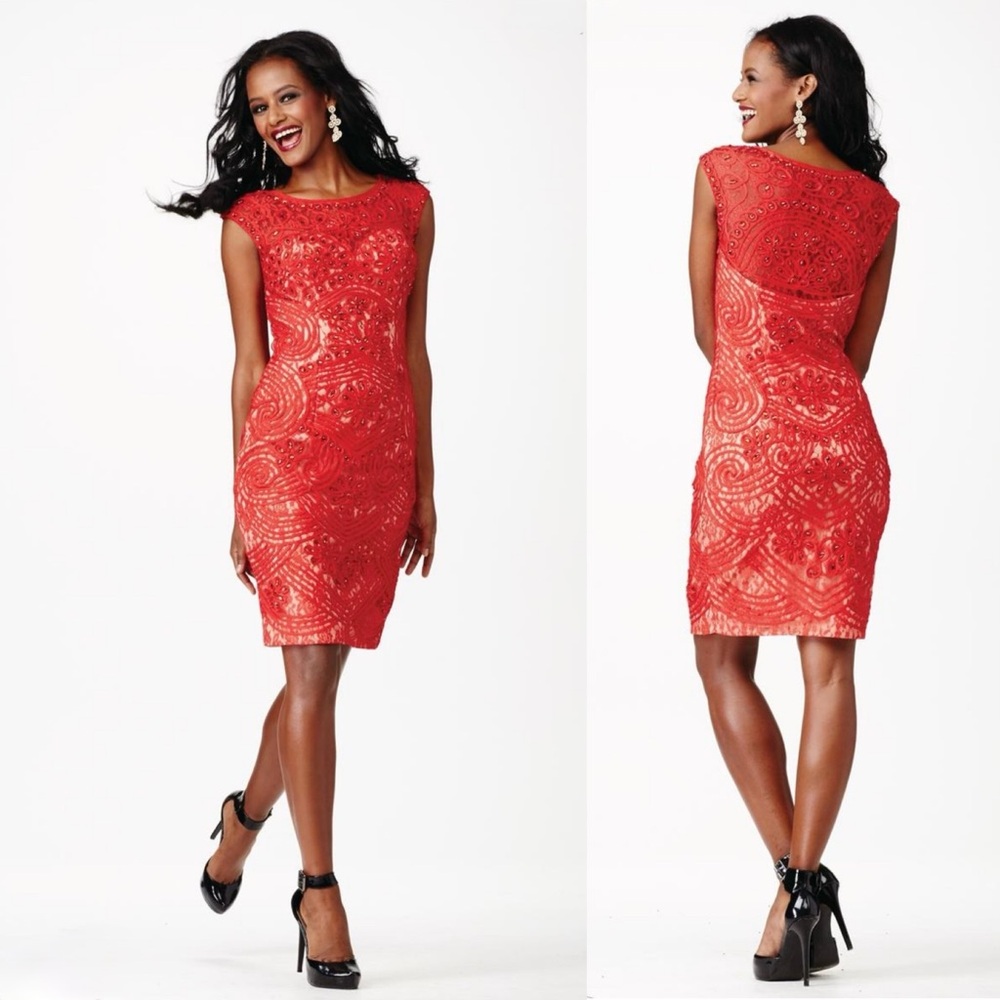 JVN by Jovani RED Beaded Sheath Mini Dress Sleeveless Bateau NWT Size 8